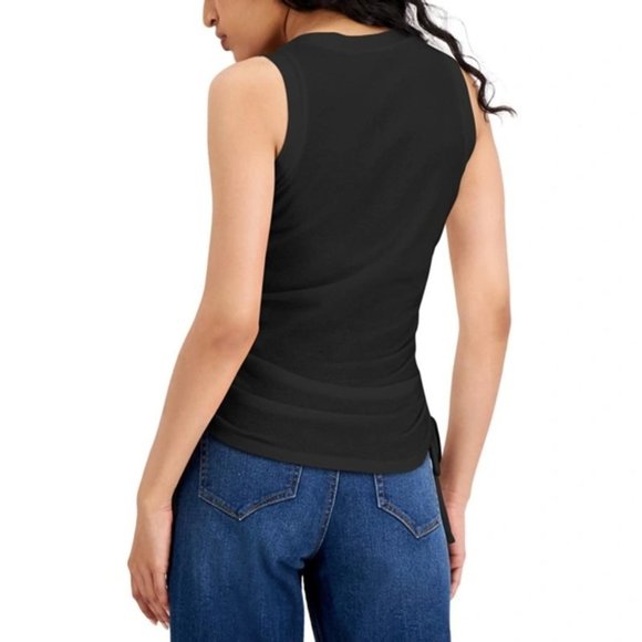 INC INTERNATIONAL CONCEPTS Ruched Side-Tie Tank Top in Black - Medium - NWT - Picture 2 of 2